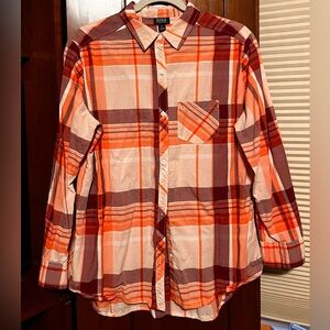 a.n.a Women’s Plaid Shirt in Orange, Brown and Red